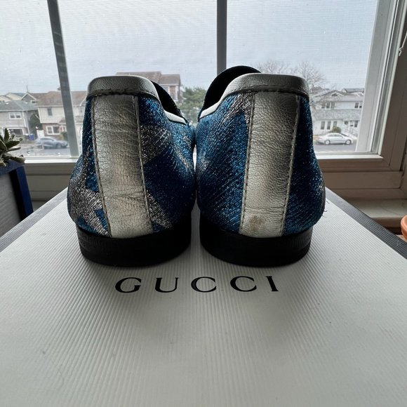 Gucci Blue and Silver Star Loafers - Picture 3 of 8